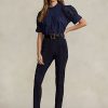 Námořnické dámské semišové legíny Ralph Lauren Lambskin