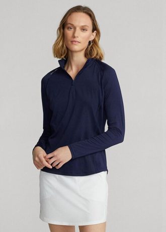 Námořnické dámské svetrové svetry Ralph Lauren Jersey se čtvrt zipem Námořnické dámské svetrové svetry Ralph Lauren Jersey se čtvrt zipem
