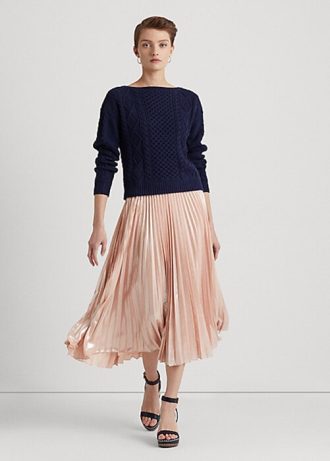 Námořnické dámské svetry Ralph Lauren Aran-Knit z bavlny Námořnické dámské svetry Ralph Lauren Aran-Knit z bavlny