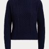 Námořnické dámské svetry Ralph Lauren Aran-Knit z bavlny Námořnické dámské svetry Ralph Lauren Aran-Knit z bavlny