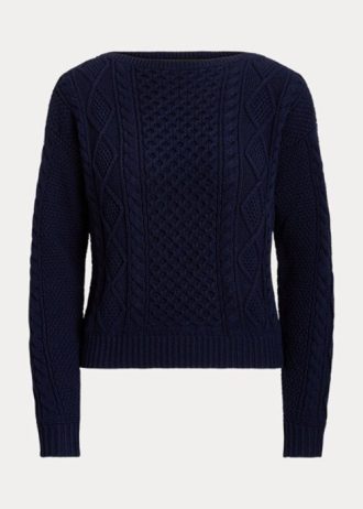 Námořnické dámské svetry Ralph Lauren Aran-Knit z bavlny Námořnické dámské svetry Ralph Lauren Aran-Knit z bavlny