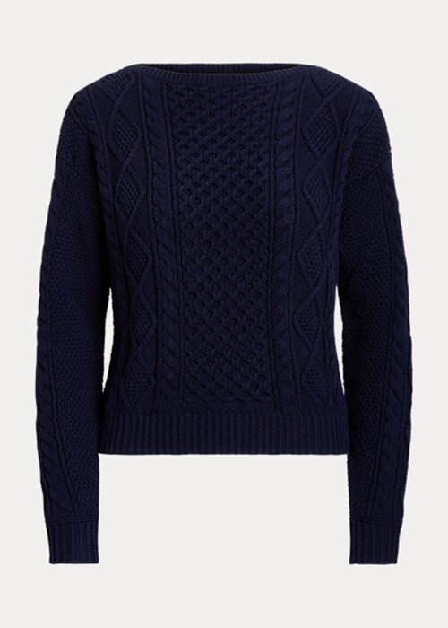 Námořnické dámské svetry Ralph Lauren Aran-Knit z bavlny Námořnické dámské svetry Ralph Lauren Aran-Knit z bavlny