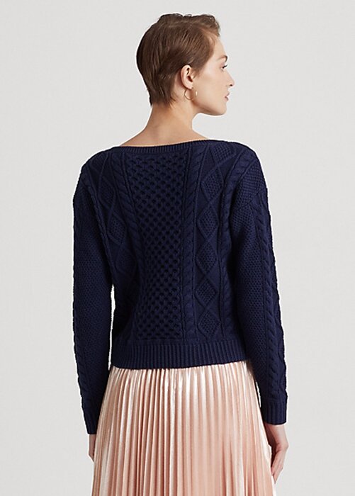 Námořnické dámské svetry Ralph Lauren Aran-Knit z bavlny Námořnické dámské svetry Ralph Lauren Aran-Knit z bavlny