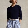 Námořnické dámské svetry Ralph Lauren Bavlněné s výstřihem Námořnické dámské svetry Ralph Lauren Bavlněné s výstřihem