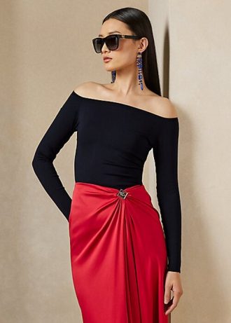 Námořnické dámské svetry Ralph Lauren Mulberry Silk Off-the-Shoulder Námořnické dámské svetry Ralph Lauren Mulberry Silk Off-the-Shoulder