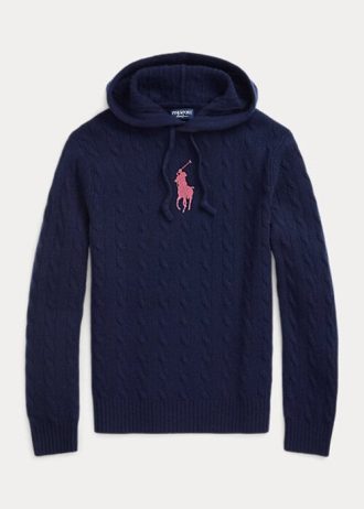 Námořnické dámské svetry Ralph Lauren Pink Pony Cable Kašmírové svetry s kapucí Námořnické dámské svetry Ralph Lauren Pink Pony Cable Kašmírové svetry s kapucí