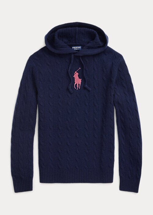 Námořnické dámské svetry Ralph Lauren Pink Pony Cable Kašmírové svetry s kapucí Námořnické dámské svetry Ralph Lauren Pink Pony Cable Kašmírové svetry s kapucí