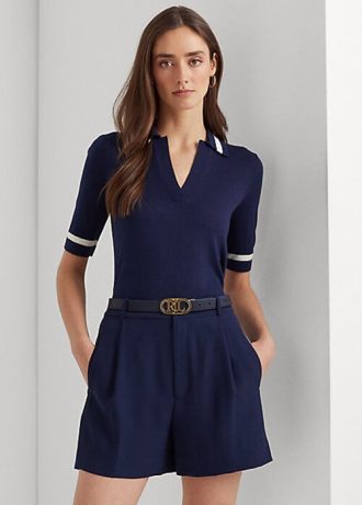 Námořnické dámské svetry s krátkým rukávem Ralph Lauren Silk-Blend Námořnické dámské svetry s krátkým rukávem Ralph Lauren Silk-Blend