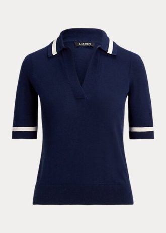 Námořnické dámské svetry s krátkým rukávem Ralph Lauren Silk-Blend Námořnické dámské svetry s krátkým rukávem Ralph Lauren Silk-Blend