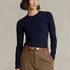 Námořnická dámská trička s dlouhým rukávem Ralph Lauren s žebrovaným semišem