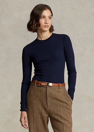 Námořnická dámská trička s dlouhým rukávem Ralph Lauren s žebrovaným semišem