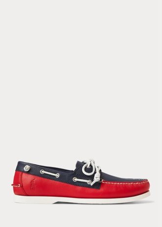 Námořnické / červené pánské dvoubarevné kožené boty pro volný čas Ralph Lauren Merton