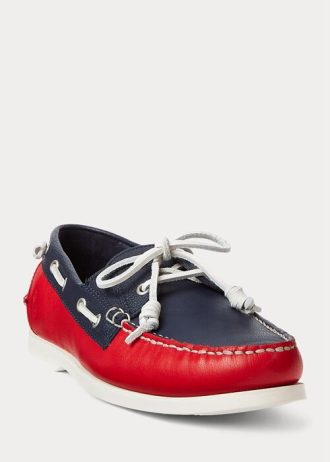 Námořnické / červené pánské dvoubarevné kožené boty pro volný čas Ralph Lauren Merton