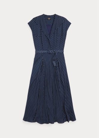 Námořnické / krémové dámské puntíkované hedvábné šaty Ralph Lauren