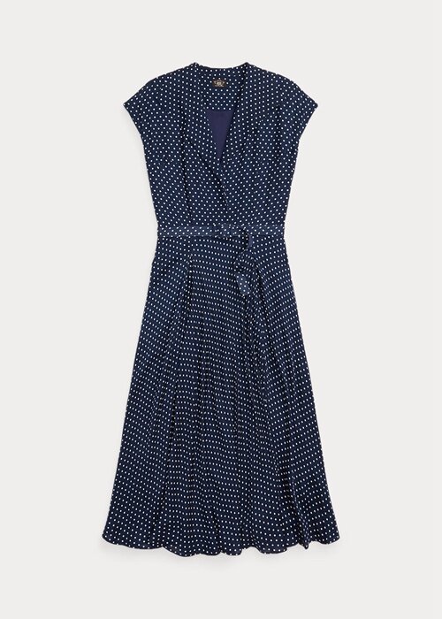 Námořnické / krémové dámské puntíkované hedvábné šaty Ralph Lauren Námořnické / krémové dámské puntíkované hedvábné šaty Ralph Lauren