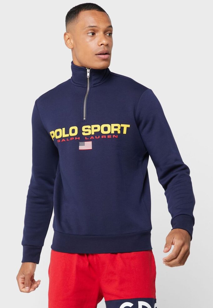 Námořnická pánská mikina s polovičním zipem Ralph Lauren Logo Námořnická pánská mikina s polovičním zipem Ralph Lauren Logo