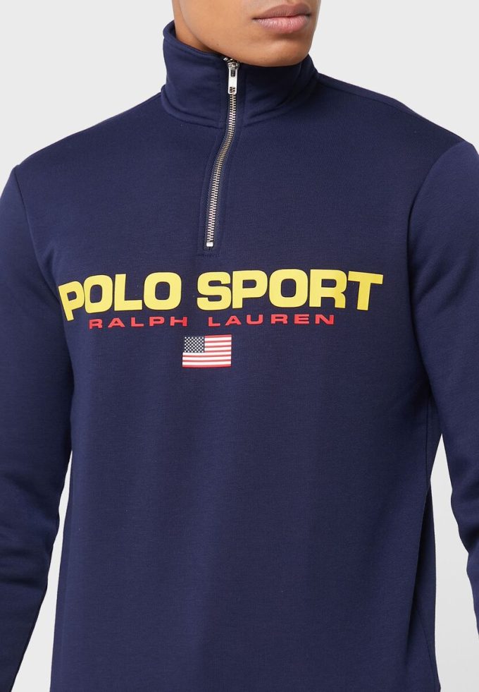 Námořnická pánská mikina s polovičním zipem Ralph Lauren Logo Námořnická pánská mikina s polovičním zipem Ralph Lauren Logo