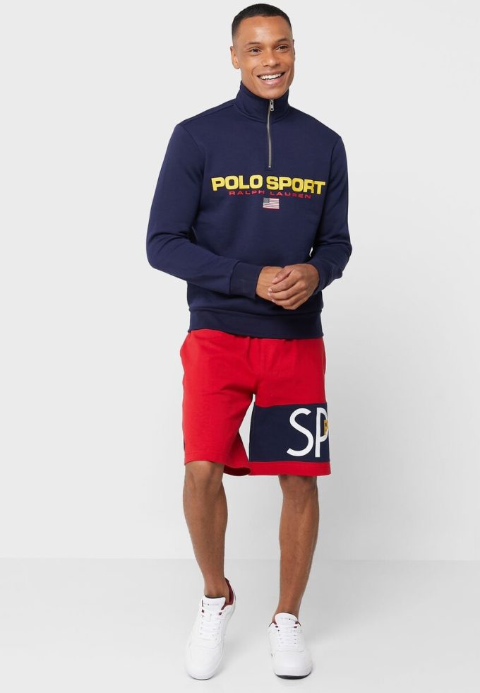 Námořnická pánská mikina s polovičním zipem Ralph Lauren Logo Námořnická pánská mikina s polovičním zipem Ralph Lauren Logo