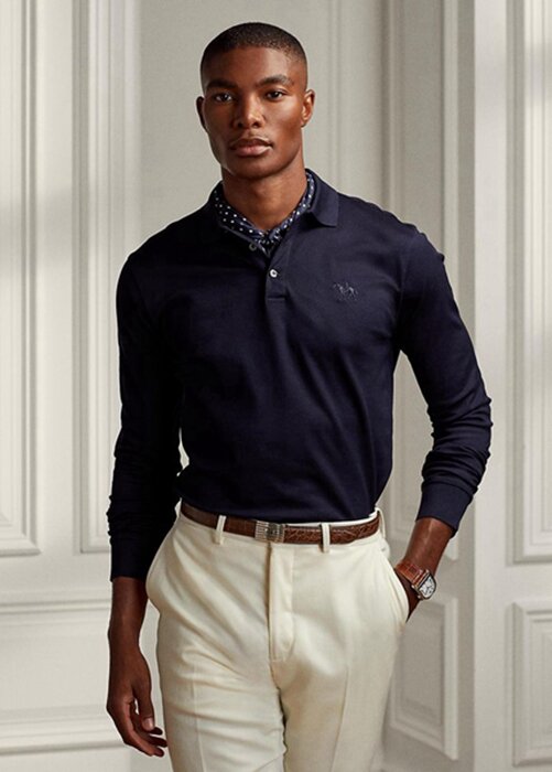 Námořnické pánské polokošile Slim Fit Pique Ralph Lauren Custom Námořnické pánské polokošile Slim Fit Pique Ralph Lauren Custom