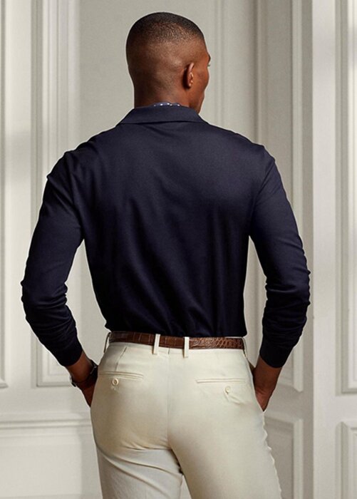 Námořnické pánské polokošile Slim Fit Pique Ralph Lauren Custom Námořnické pánské polokošile Slim Fit Pique Ralph Lauren Custom