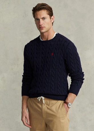 Námořnické pánské svetry Ralph Lauren Bavlněné svetry s kabelovým úpletem