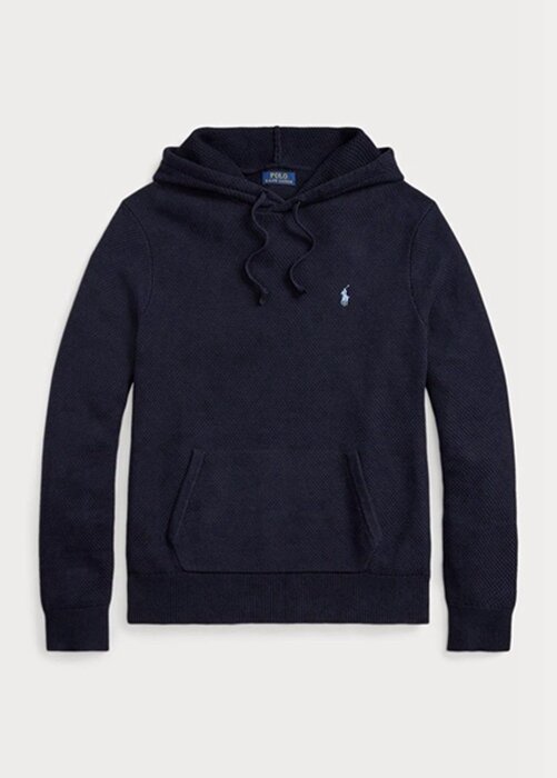 Námořnické pánské svetry Ralph Lauren s texturou z bavlny s kapucí Námořnické pánské svetry Ralph Lauren s texturou z bavlny s kapucí