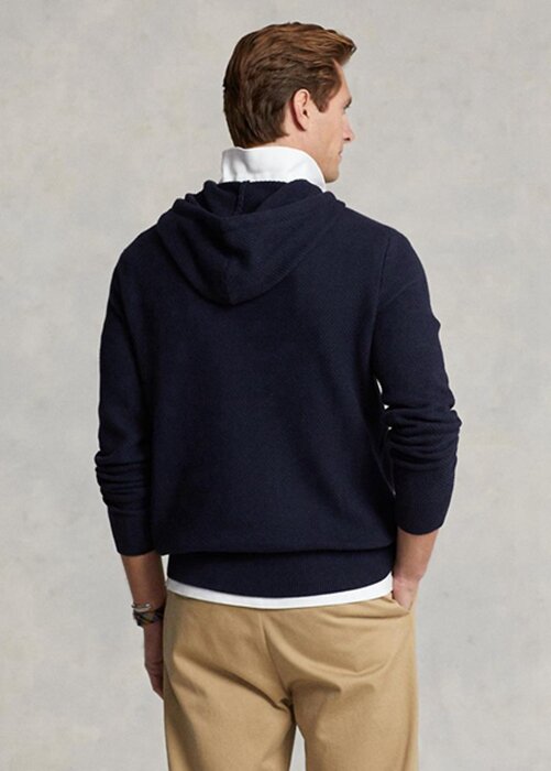 Námořnické pánské svetry Ralph Lauren s texturou z bavlny s kapucí Námořnické pánské svetry Ralph Lauren s texturou z bavlny s kapucí