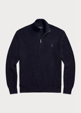 Námořnické pánské svetry Ralph Lauren síťované bavlněné svetry se čtvrtky na zip Námořnické pánské svetry Ralph Lauren síťované bavlněné svetry se čtvrtky na zip