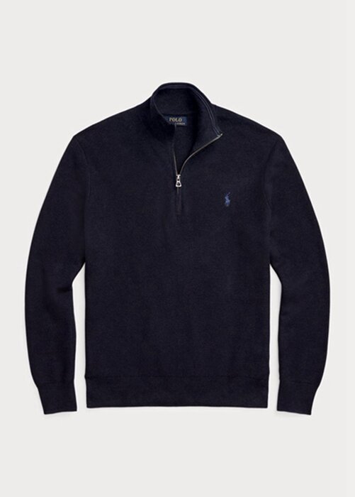 Námořnické pánské svetry Ralph Lauren síťované bavlněné svetry se čtvrtky na zip Námořnické pánské svetry Ralph Lauren síťované bavlněné svetry se čtvrtky na zip