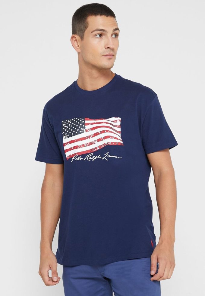 Námořnická pánská trička Ralph Lauren s potiskem s výstřihem