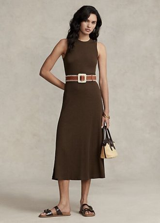 Čokoládové dámské elastické vaflové šaty bez rukávů Ralph Lauren