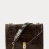 Čokoládová dámská kabelka Ralph Lauren Polo ID Croc-embosovaná obálka s řetízkem