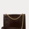 Čokoládová dámská kabelka Ralph Lauren Polo ID Croc-embosovaná obálka s řetízkem