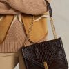 Čokoládová dámská kabelka Ralph Lauren Polo ID Croc-embosovaná obálka s řetízkem
