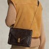 Čokoládová dámská kabelka Ralph Lauren Polo ID Croc-embosovaná obálka s řetízkem