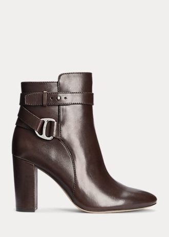 Čokoládové dámské kožené boty Ralph Lauren Madelyn