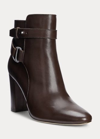Čokoládové dámské kožené boty Ralph Lauren Madelyn