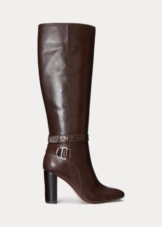Čokoládové dámské kožené jezdecké boty Ralph Lauren Makenna