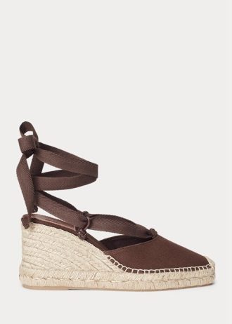 Čokoládový dámský plátěný klín Ralph Lauren Espadrille