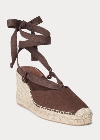 Čokoládový dámský plátěný klín Ralph Lauren Espadrille