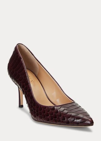Čokoládové dámské podpatky Ralph Lauren Lanette z umělé hadí kůže Čokoládové dámské podpatky Ralph Lauren Lanette z umělé hadí kůže