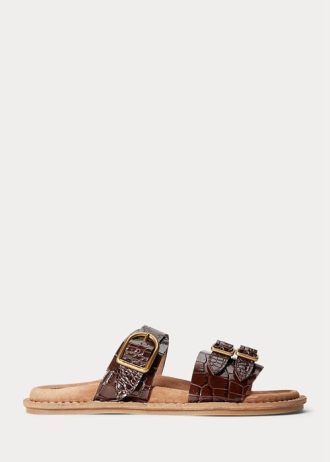 Čokoládové dámské sandály z krokodýlí embosované kůže Ralph Lauren Ezra Čokoládové dámské sandály z krokodýlí embosované kůže Ralph Lauren Ezra