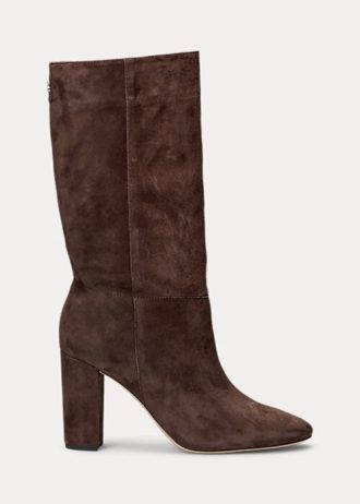 Čokoládové dámské semišové boty Ralph Lauren Artizan