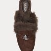 Čokoládové dámské semišové ploché boty Ralph Lauren Savanah s umělou kožešinou