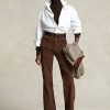 Čokoládové dámské semišové semišové kalhoty Ralph Lauren Lambskin Patch-Pocket Flare