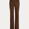 Čokoládové dámské semišové semišové kalhoty Ralph Lauren Lambskin Patch-Pocket Flare