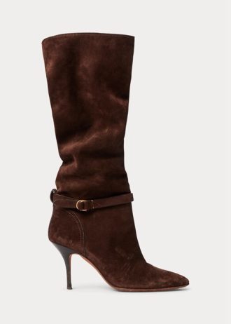 Čokoládové dámské vysoké semišové boty z teletiny Ralph Lauren Zoe