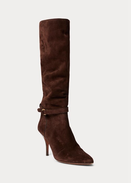 Čokoládové dámské vysoké semišové boty z teletiny Ralph Lauren Zoe Čokoládové dámské vysoké semišové boty z teletiny Ralph Lauren Zoe