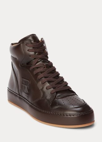 Čokoládové dámské vysoké tenisky Ralph Lauren Jaemyn z telecí kůže Čokoládové dámské vysoké tenisky Ralph Lauren Jaemyn z telecí kůže