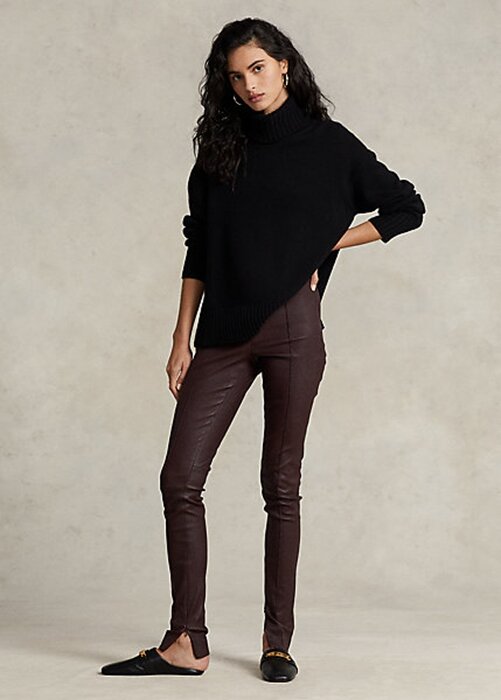 Čokoládové dámské úzké kalhoty Ralph Lauren Stretch jehněčí kůže Čokoládové dámské úzké kalhoty Ralph Lauren Stretch jehněčí kůže